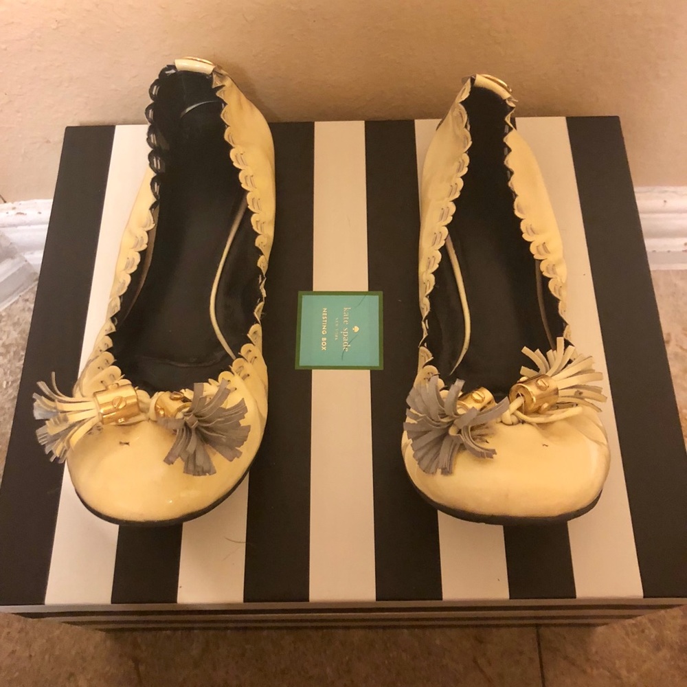 Tory Burch “Reese” Cream patent leather flats